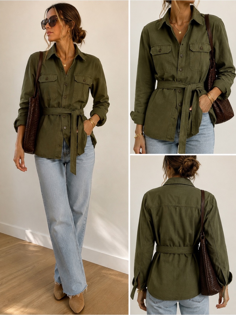 Polo Ralph Lauren Olive Green Belted Cotton Utility Field Jacket Size 0